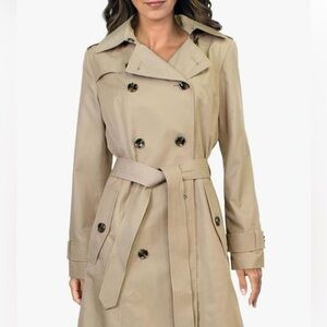 LONDON FOG Women’s Hooded Double-Breasted Trench Coat British Khaki Size Medium
